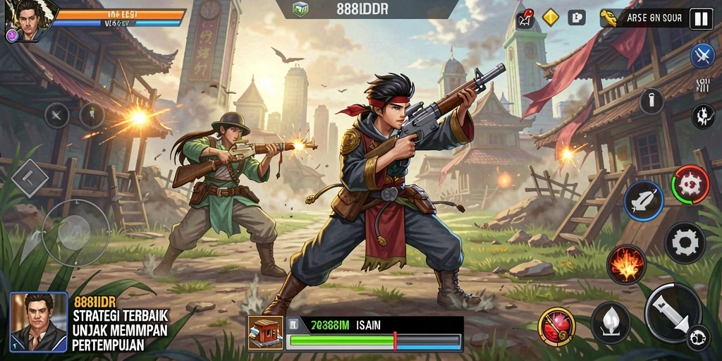 Tangkapan layar game 888IDR menampilkan pertempuran strategi yang intens.