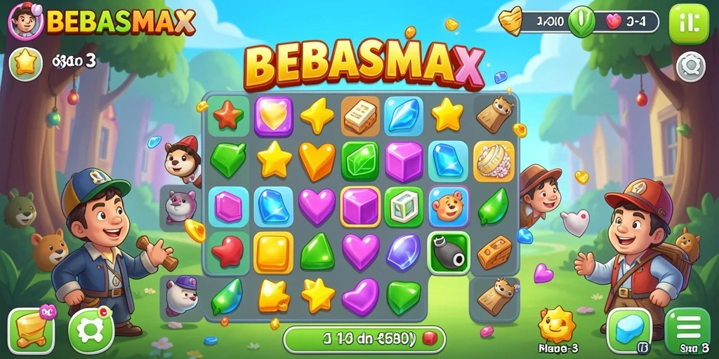 Tampilan gameplay menarik dalam BEBASMAX menjadikan permainan Match-3 ini sangat menggoda.