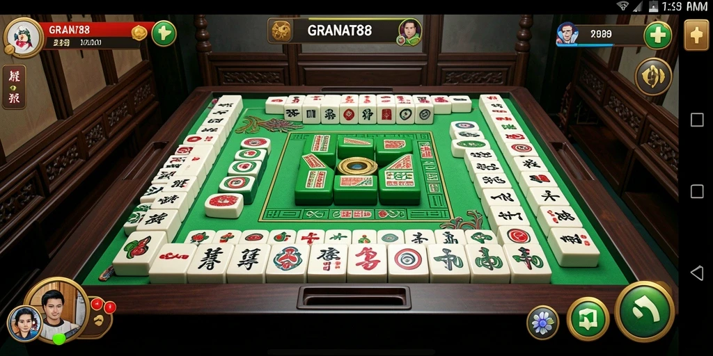 Tampilan gameplay seru dari GRANAT88 yang menampilkan papan Mahjong.
