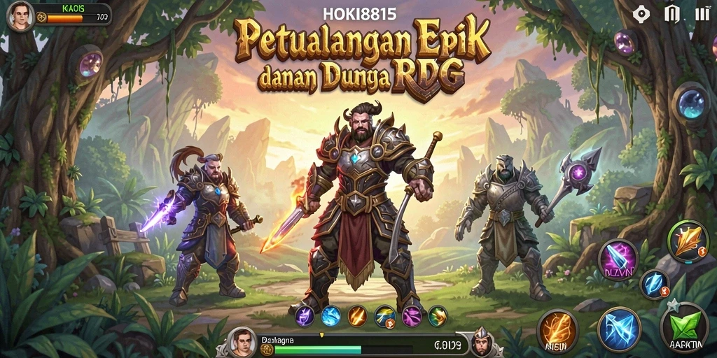 Screenshot HOKI8815 menampilkan aksi pertarungan RPG yang menegangkan.