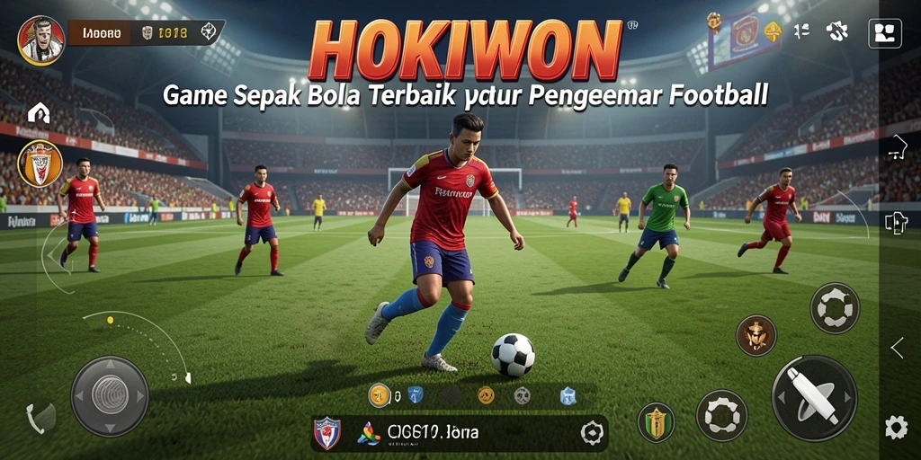 Screenshot gameplay HOKIWON menampilkan aksi mendebarkan di lapangan sepak bola.