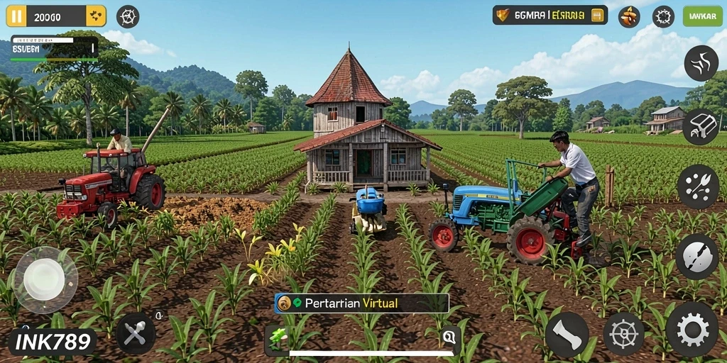 Screenshot INK789 menunjukkan kebun yang indah dan gameplay seru dalam bertani.