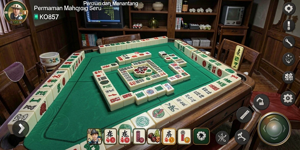 Tangkapan layar utama KO857 menampilkan gameplay Mahjong yang menarik.