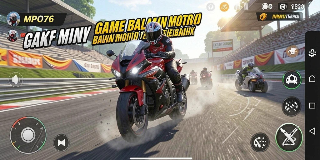 Tampilan gameplay balapan motor yang seru dan mendebarkan.