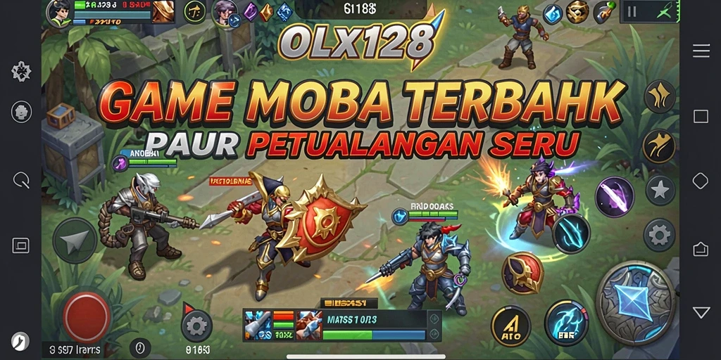 Tampilan utama gameplay OLX128 dengan aksi MOBA yang mendebarkan.