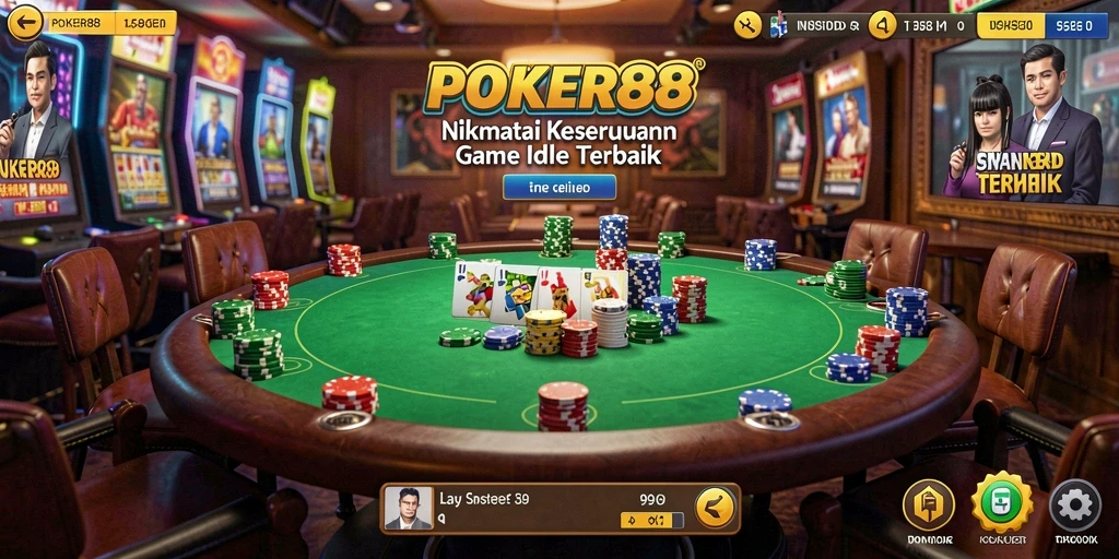 Screenshot utama POKER88 menampilkan gameplay seru dalam mode Idle.