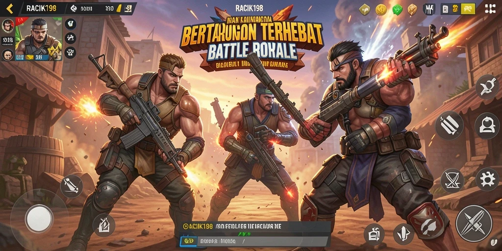 Tampilan mendebarkan dari gameplay RACIK198 di arena Battle Royale.
