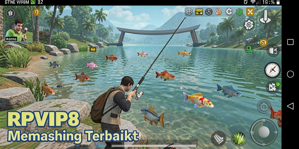 Tampilan gameplay RPVIP8 yang menakjubkan saat memancing di laut luas.