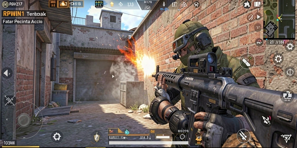 Tampilan gameplay yang mendebarkan dalam pertempuran FPS.