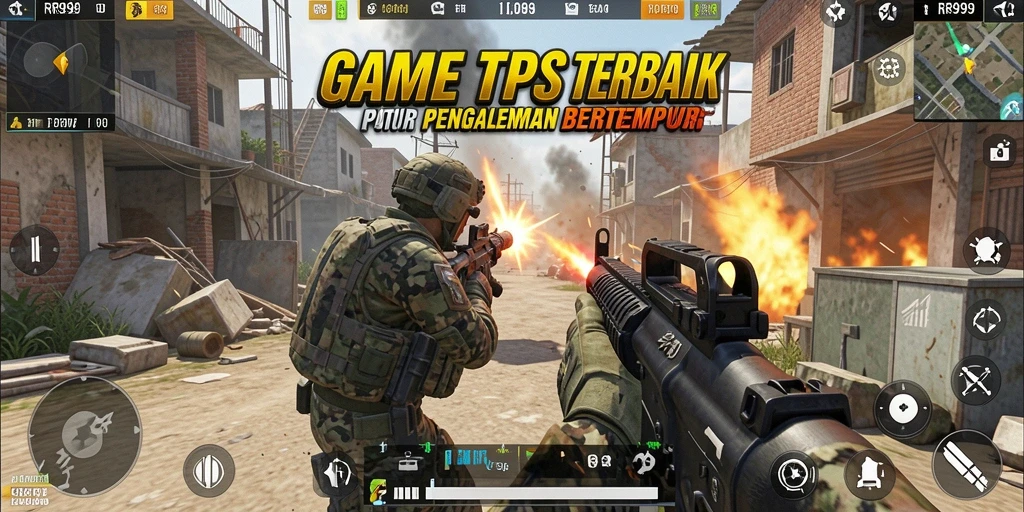 Screenshot utama RR999 menampilkan aksi tembak-menembak mendebarkan.