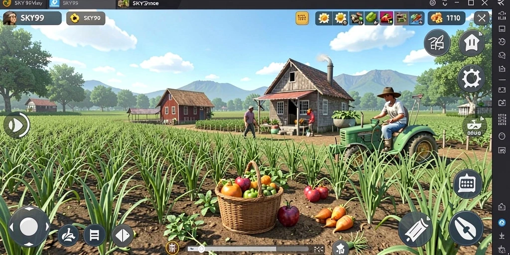 Gameplay <strong>SKY99</strong> menampilkan aktivitas bertani yang mengasyikkan dan detail yang menarik.