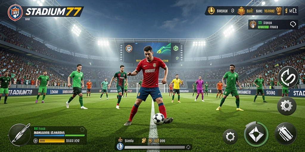 Screenshot STADIUM77 menampilkan manajemen stadion yang realistis.