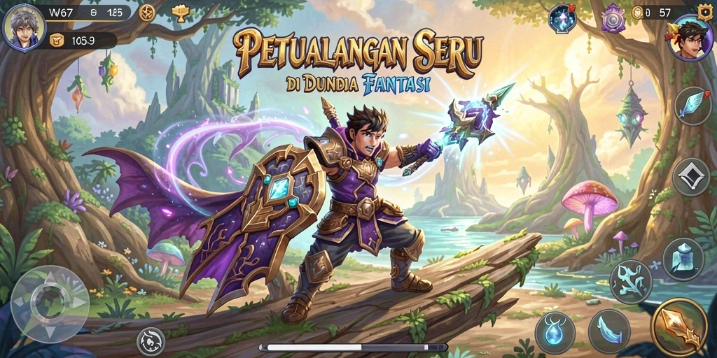 Tampilan gameplay <strong>W67</strong> yang menampilkan petualangan seru di dunia fantasi.