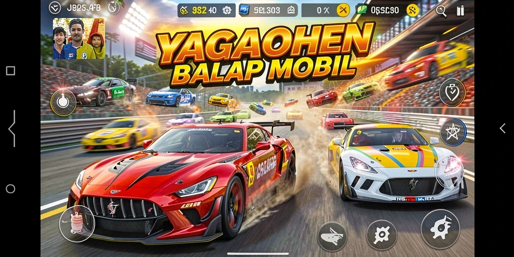 Screenshot gameplay YAGAOHEN menampilkan aksi balap yang mendebarkan.