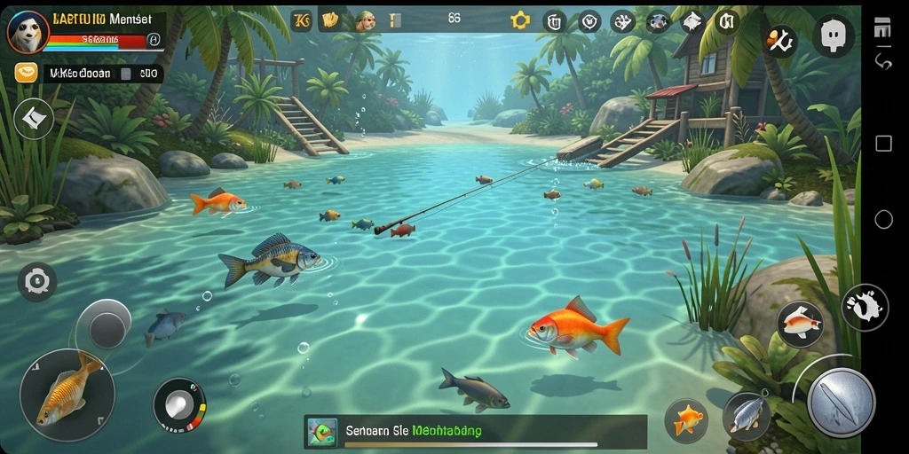 Screenshot gameplay ZK6 yang menunjukkan aksi memancing yang mendebarkan.